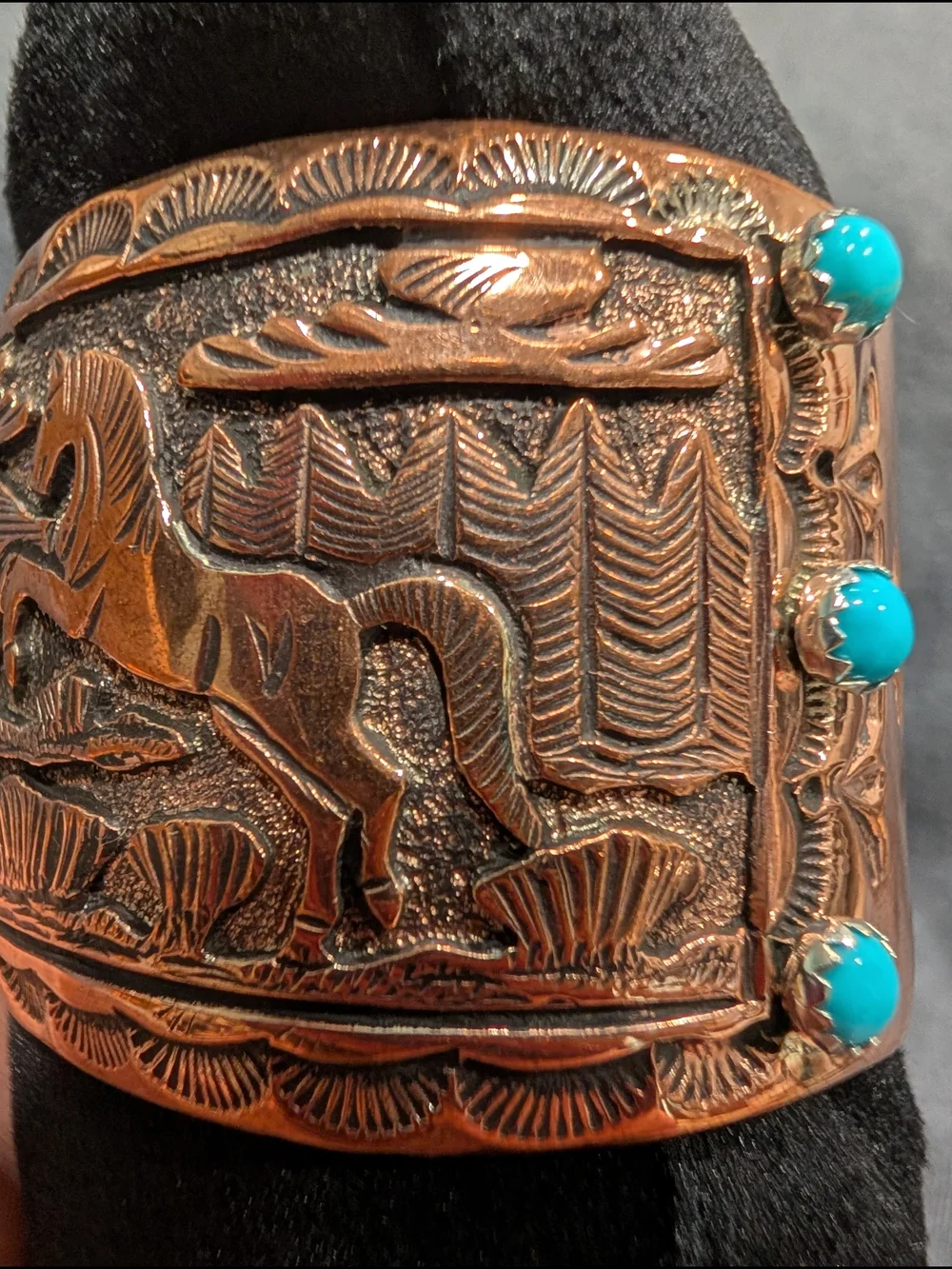Men's Copper Horse Story Teller Cuff Bracelet - Navajo Made